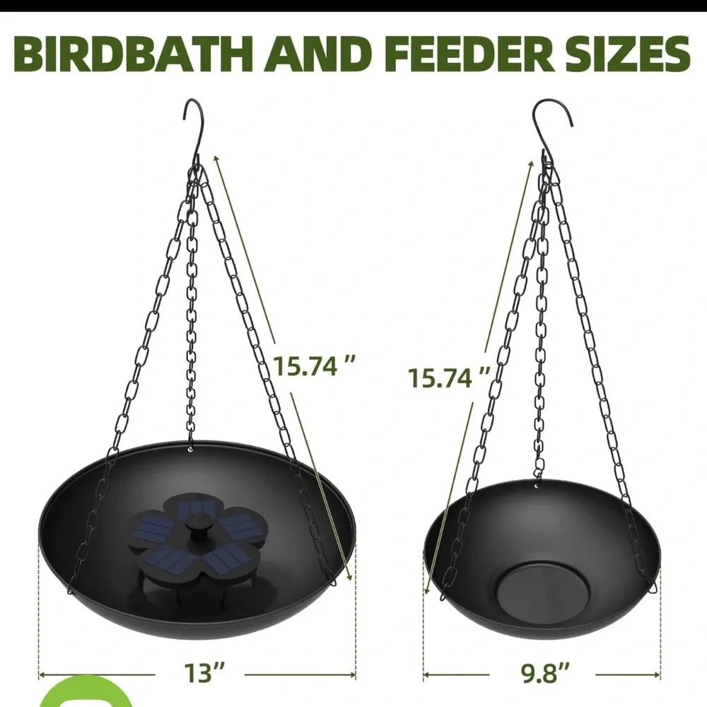 Eco-Friendly Black Solar Bird Bath and Feeder